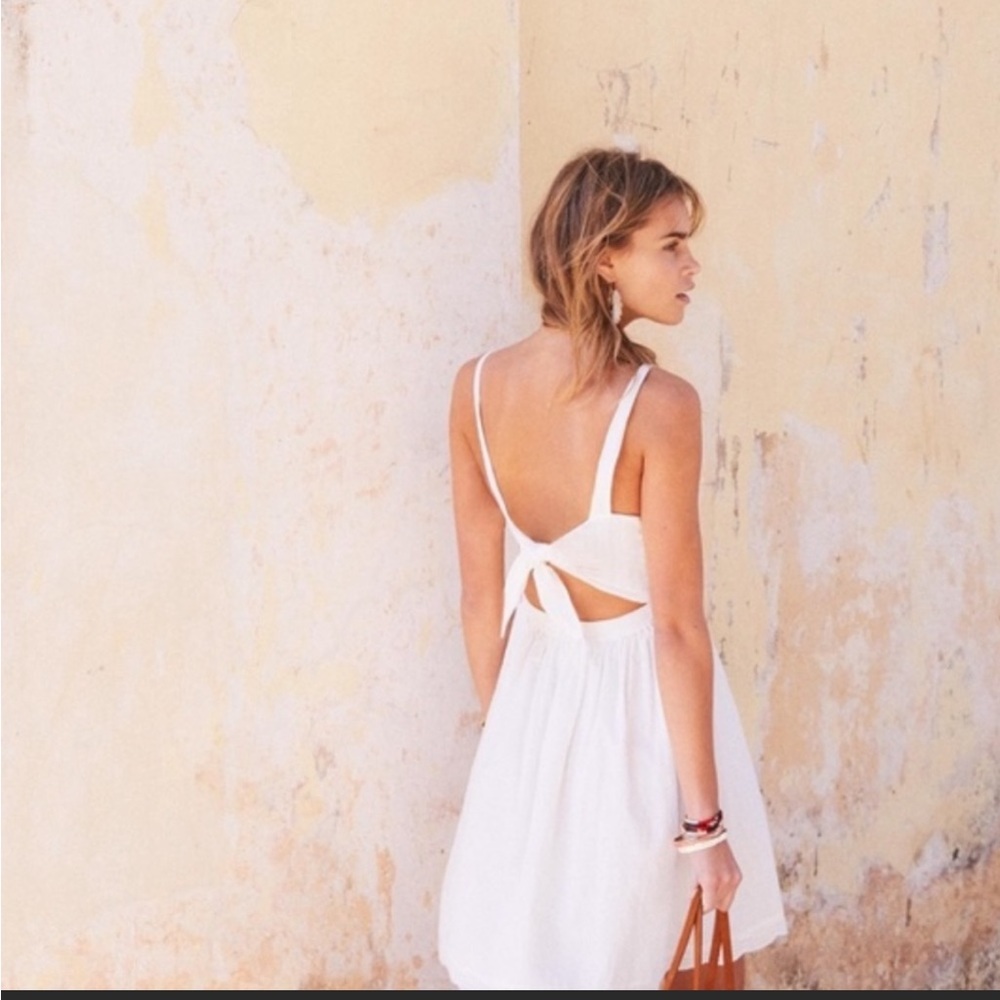 Sézane white eyelet Austin adjustable back tie dress size 38 (medium) 6-8